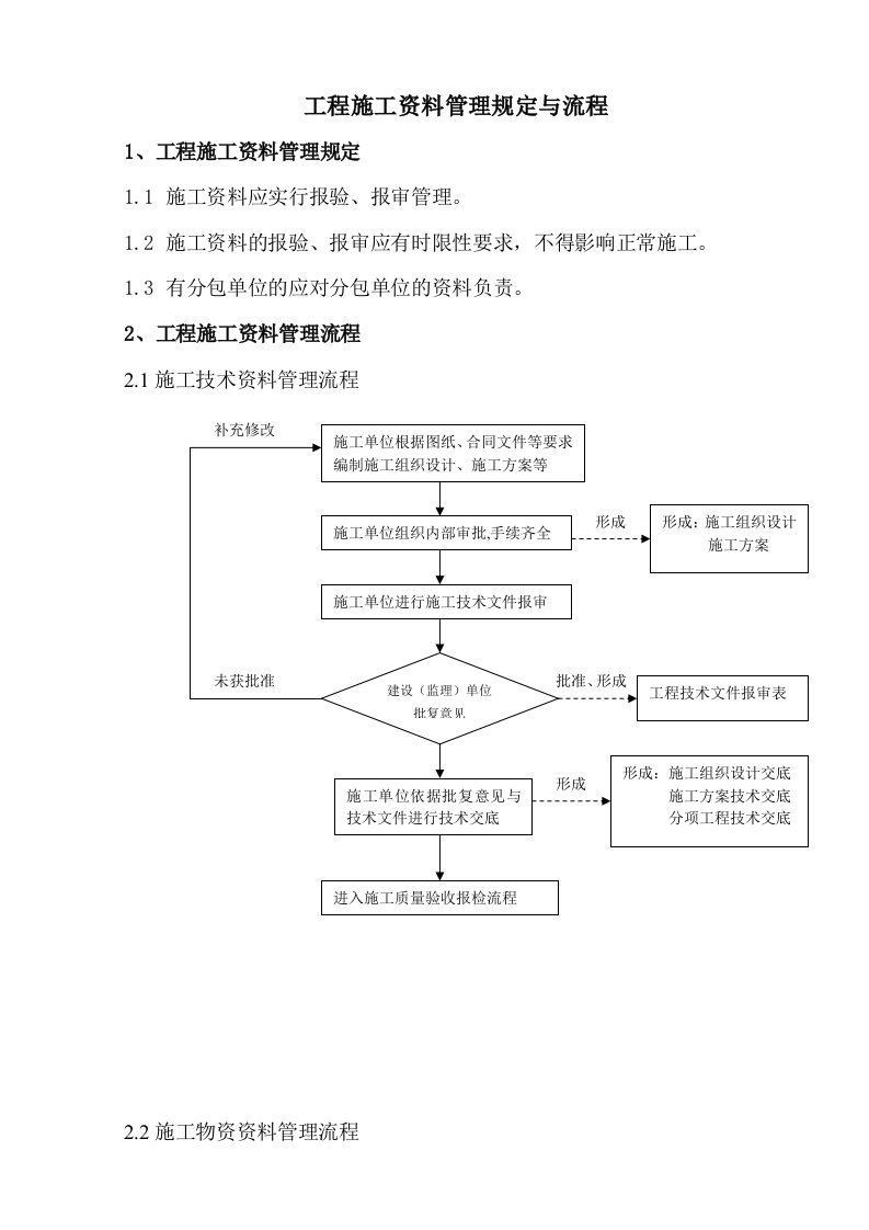 工程施工资料管理规定和流程