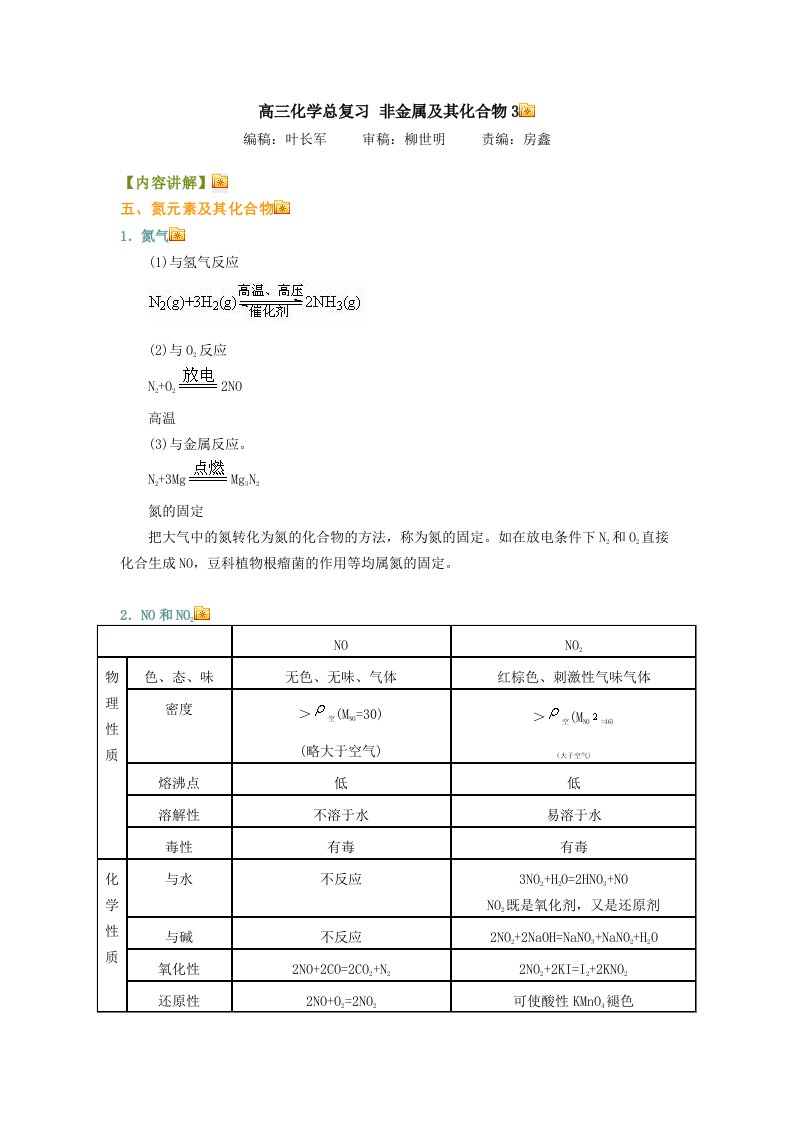 高三化学总复习非金属及其化合物