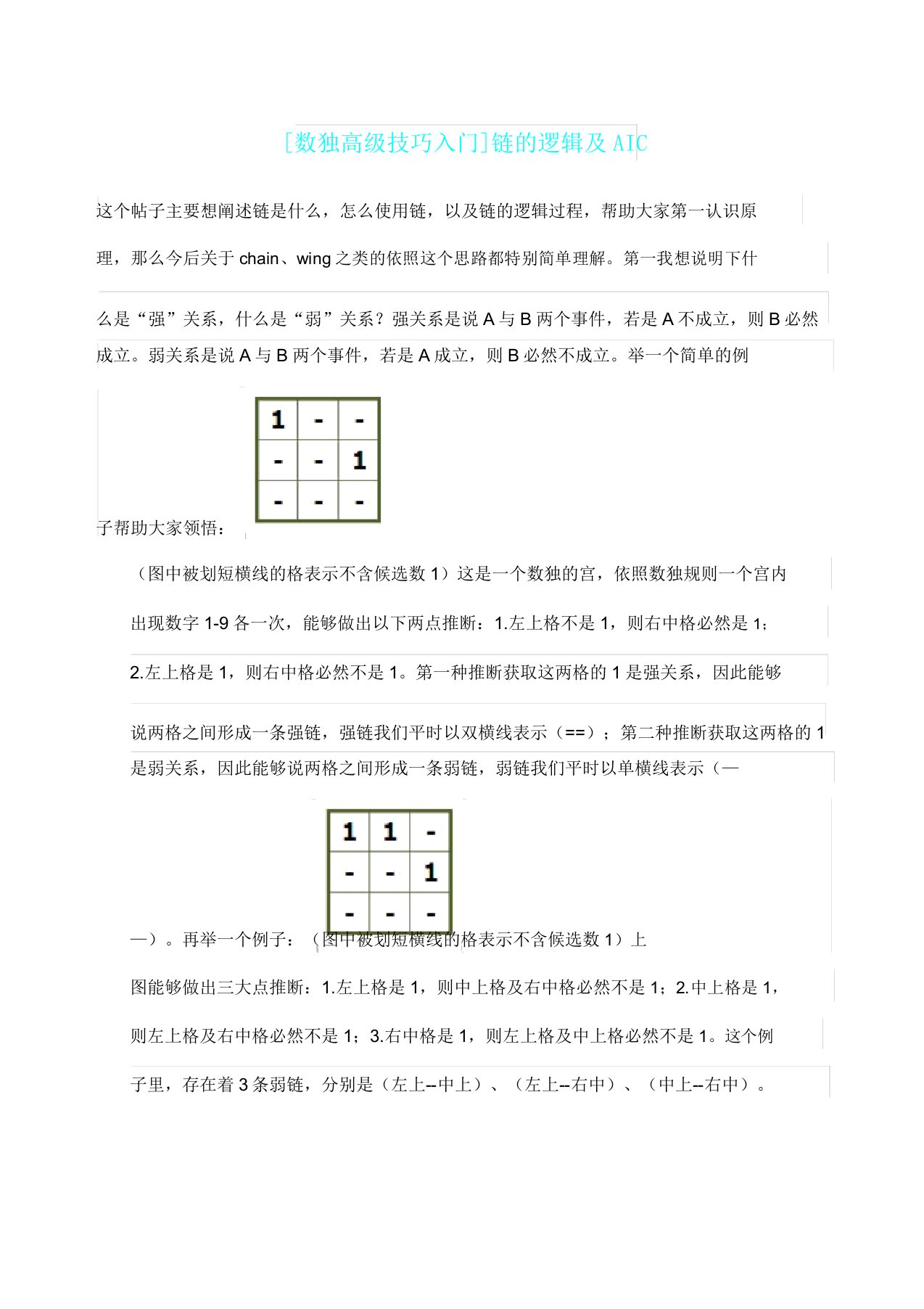 数独高级技巧入门链逻辑及AIC