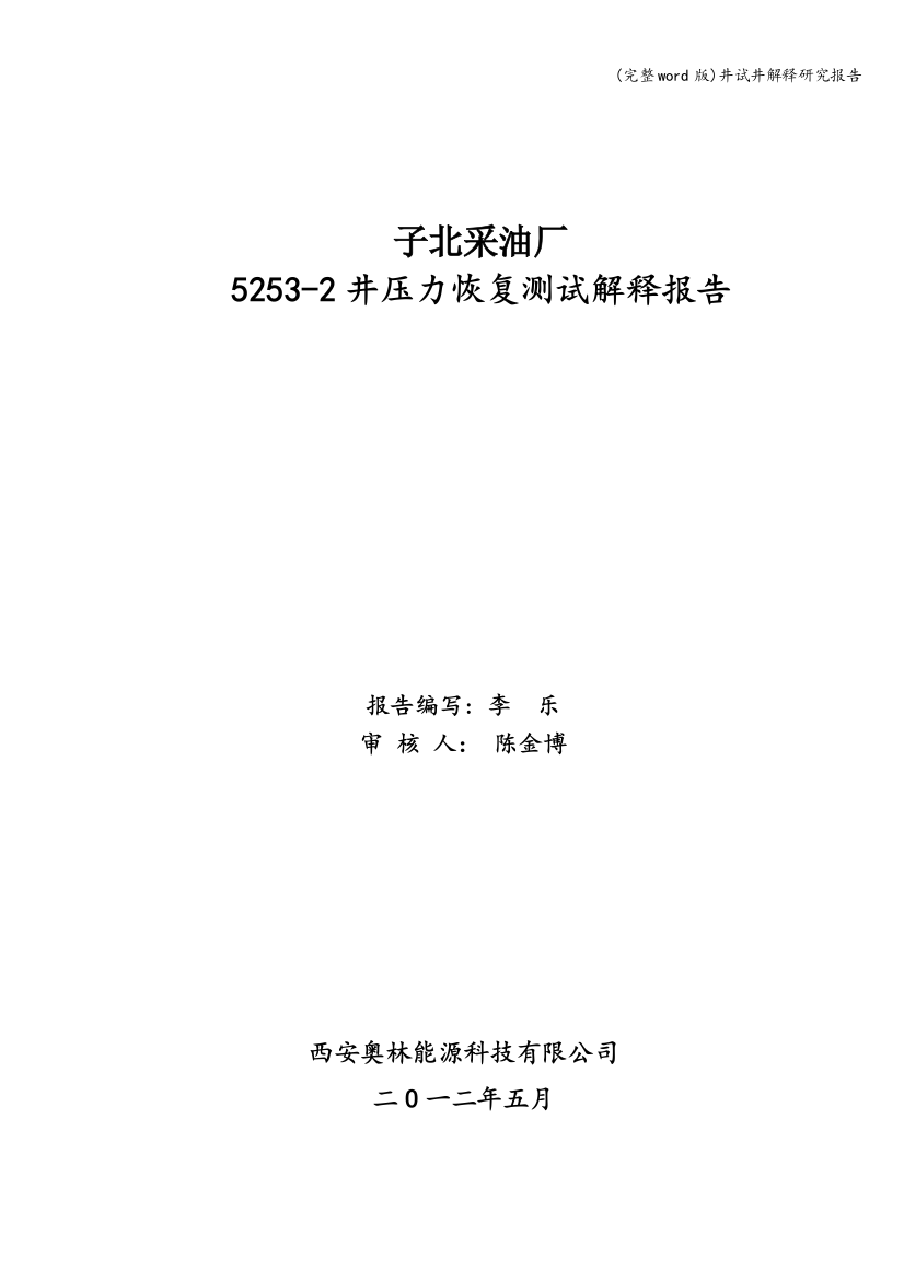 井试井解释研究报告