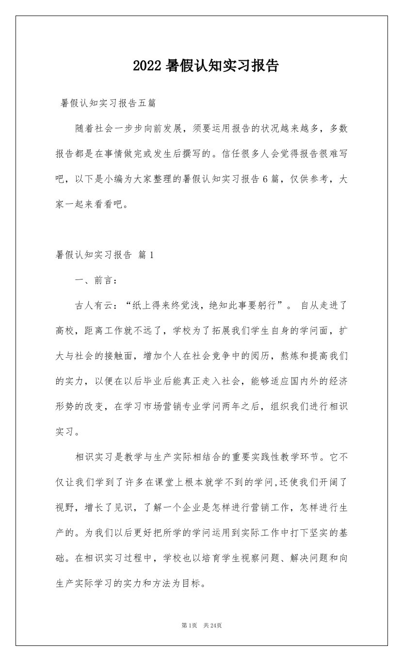 2022暑假认知实习报告