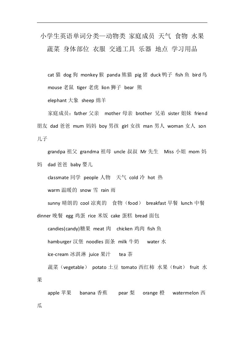 小学生英语单词分类—动物类