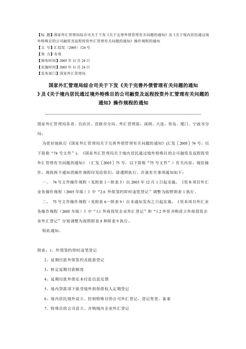 关于完善外债管理有关问题的通知及关于境内居民通过境外特殊目的公司