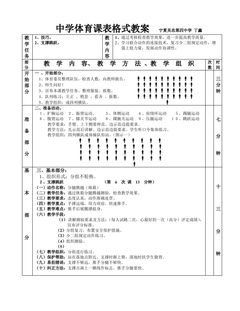 中学体育课表格式教案6