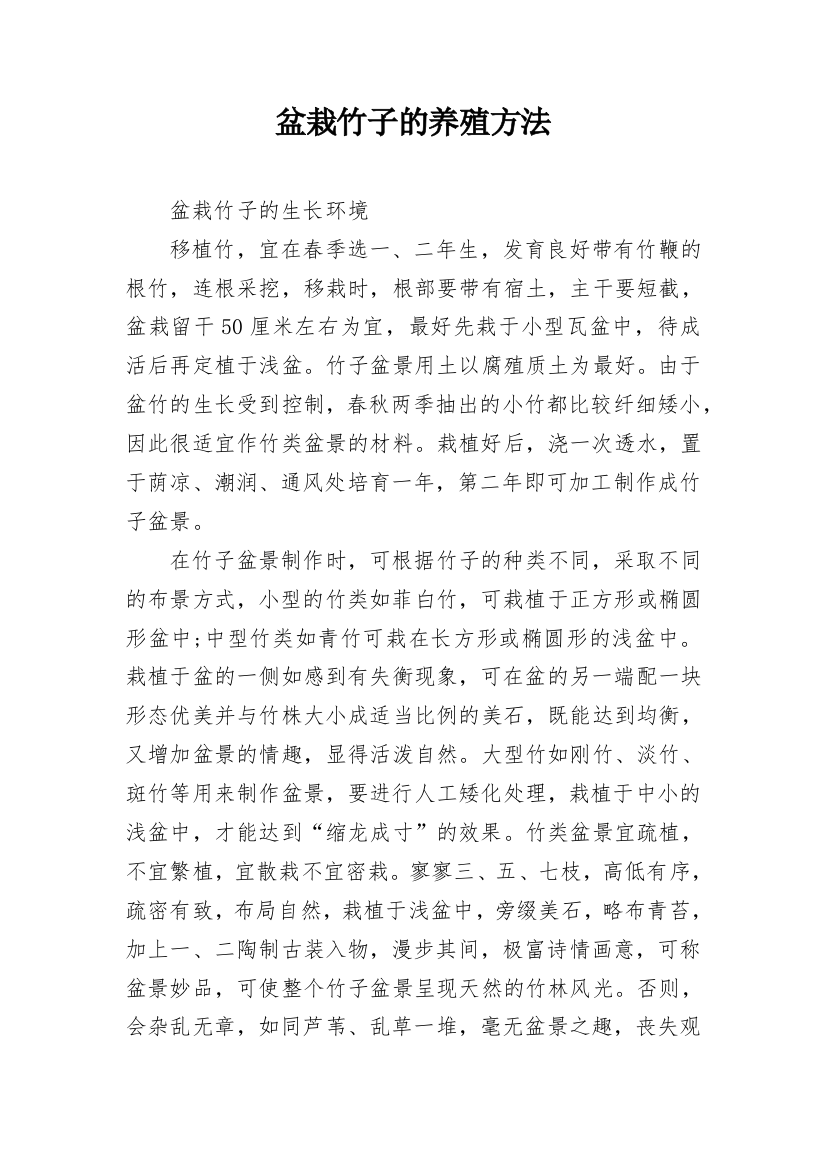 盆栽竹子的养殖方法