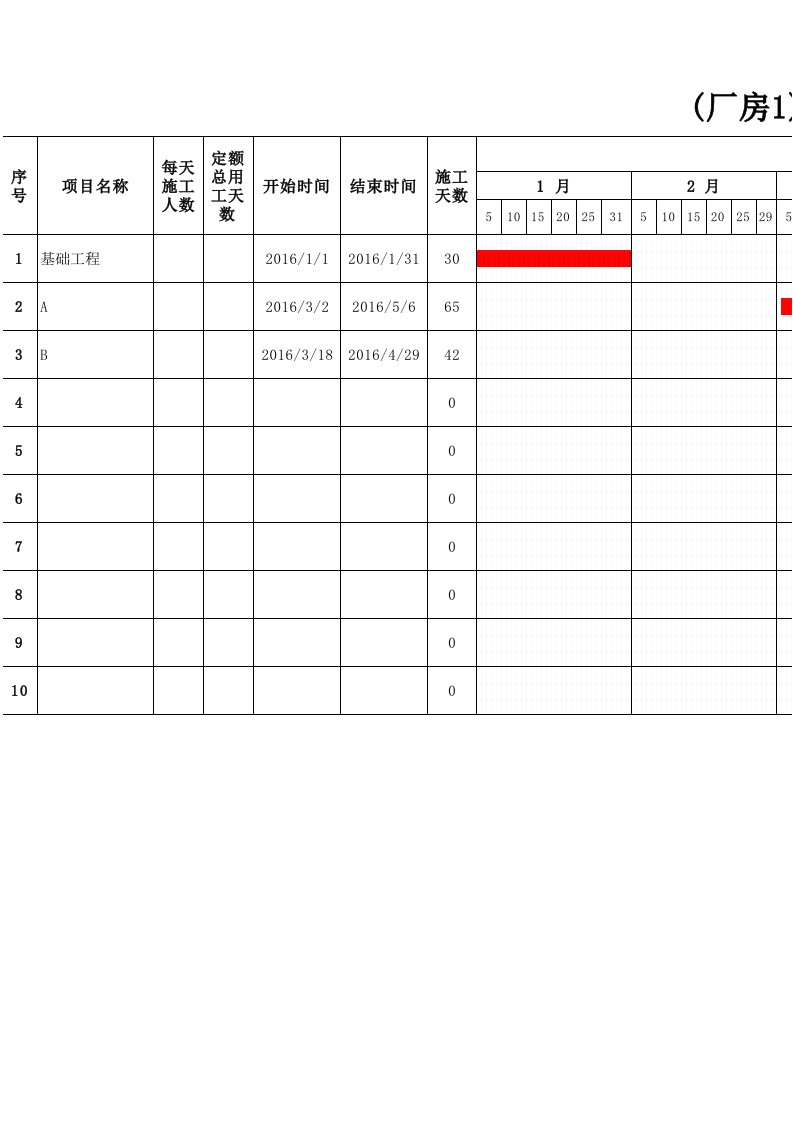 自动生成施工进度计划表(横道图)模板