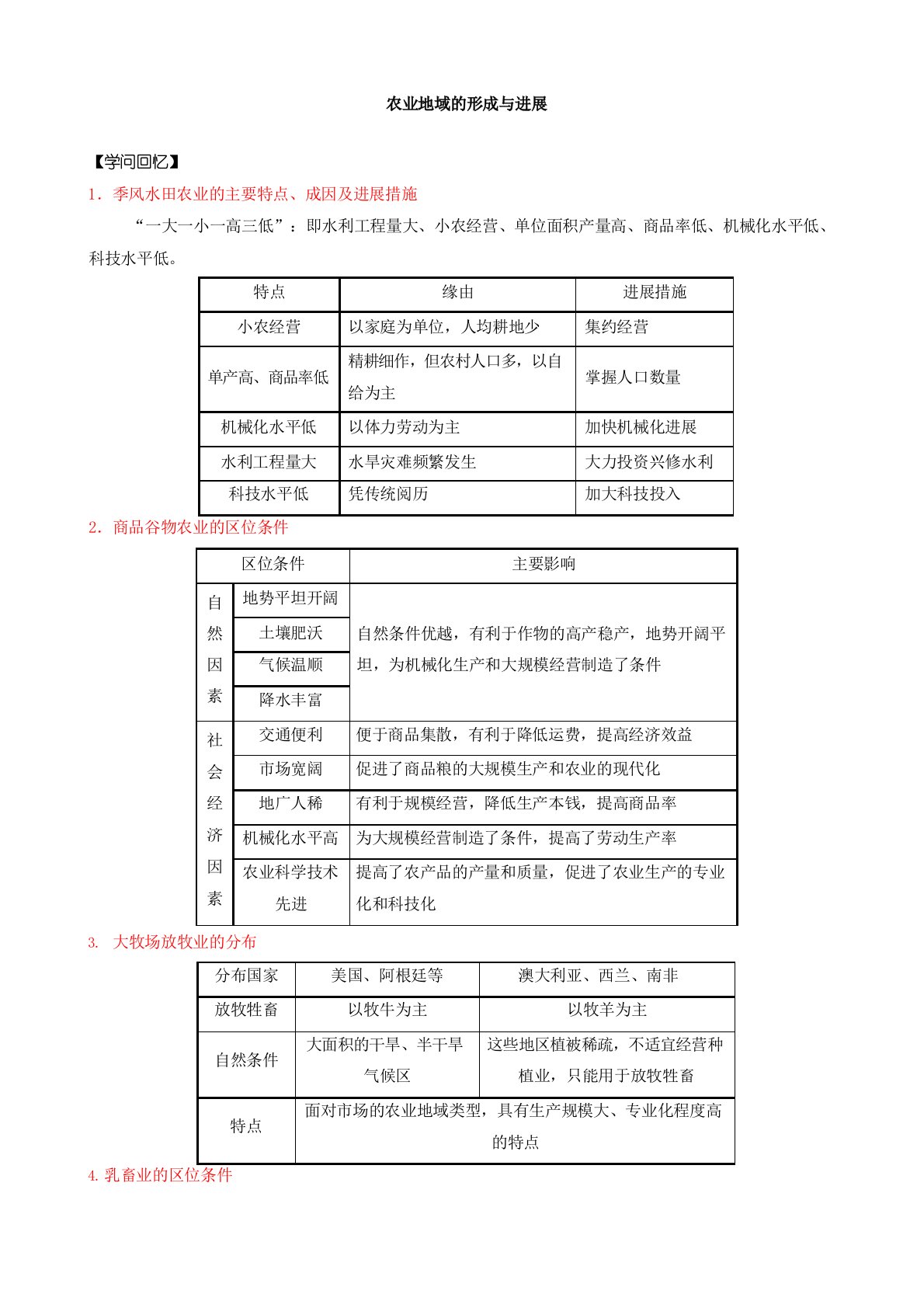 高考地理知识点梳理复习教案7(农业地域的形成与发展)