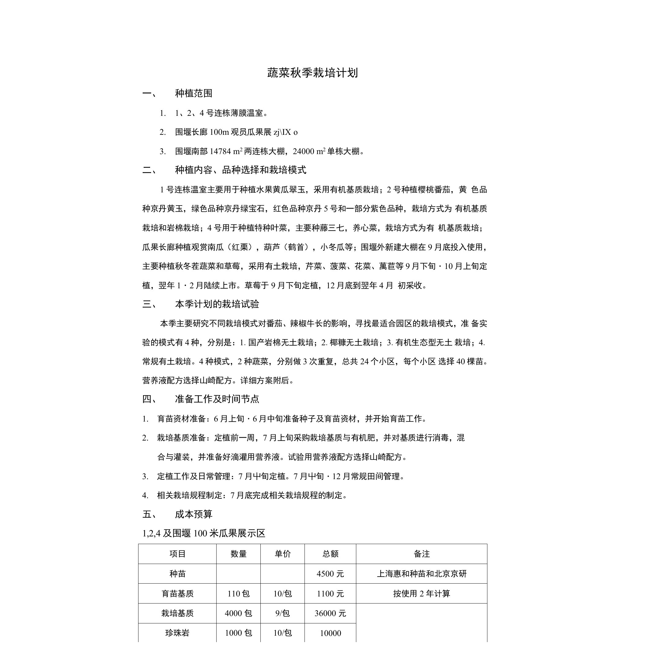 蔬菜秋季栽培计划