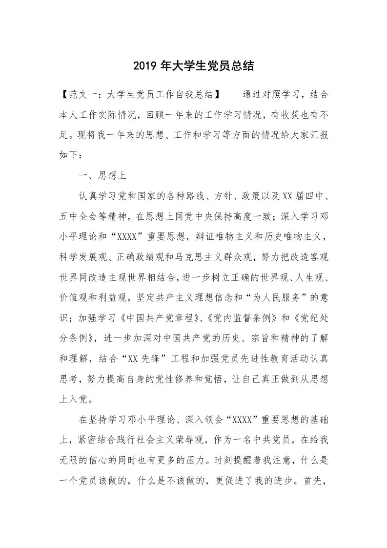 工作总结_466269_2019年大学生党员总结