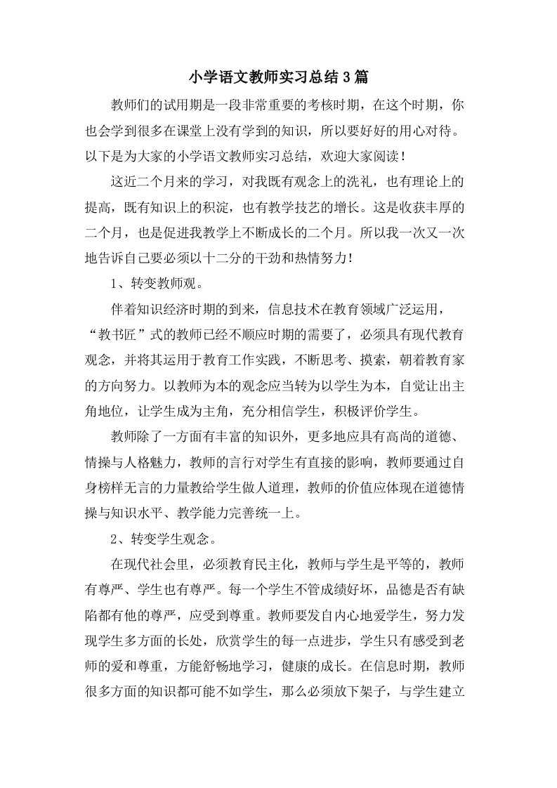 小学语文教师实习总结3篇