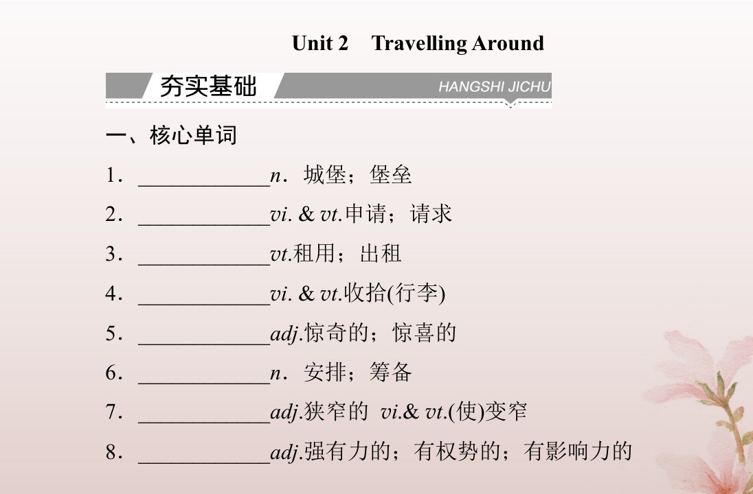 2024届高考英语学业水平测试复习第一部分必修第一册Unit2TravellingAround课件