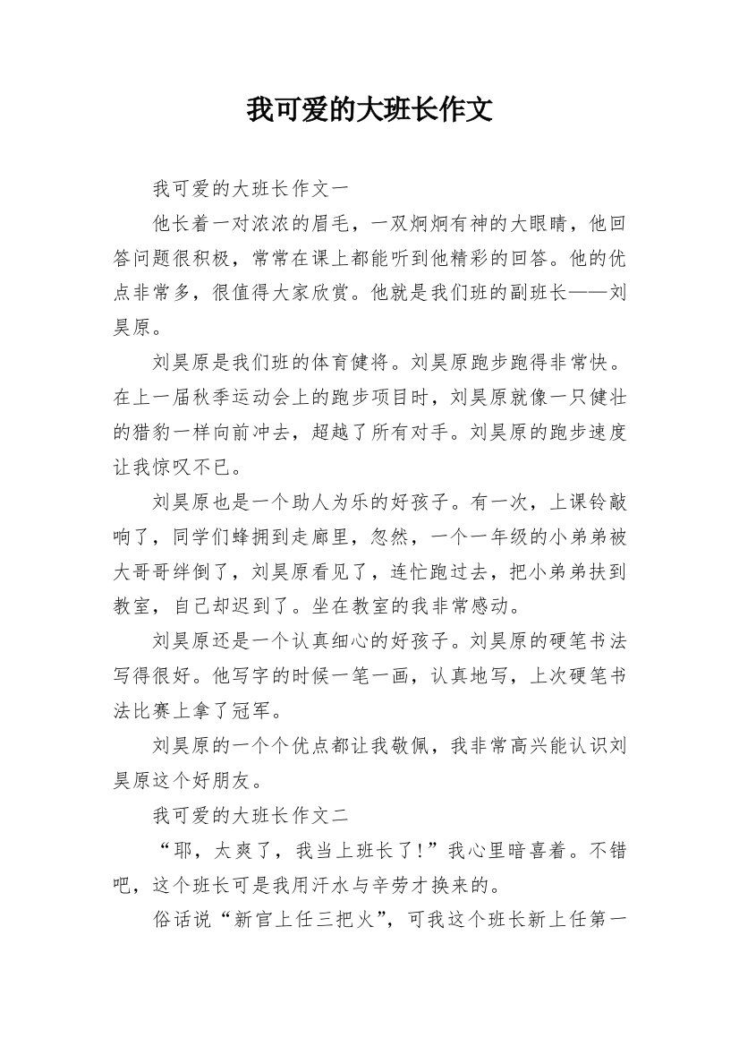 我可爱的大班长作文