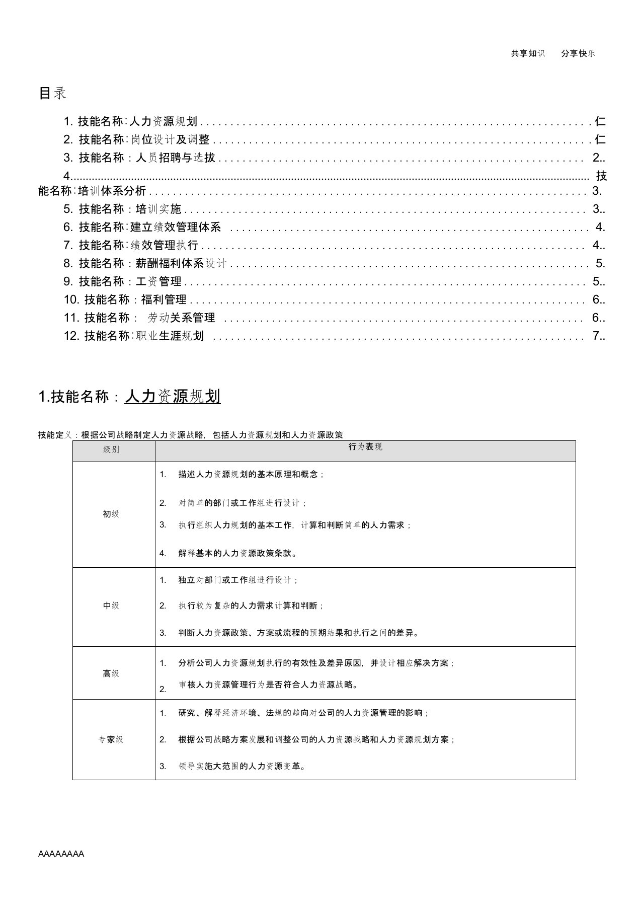 HR技能(素质)分级模型