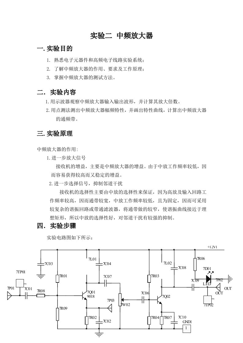 中频放大器实验报告