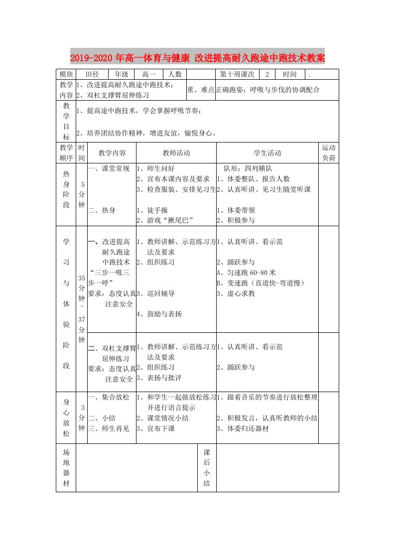 2019-2020年高一体育与健康