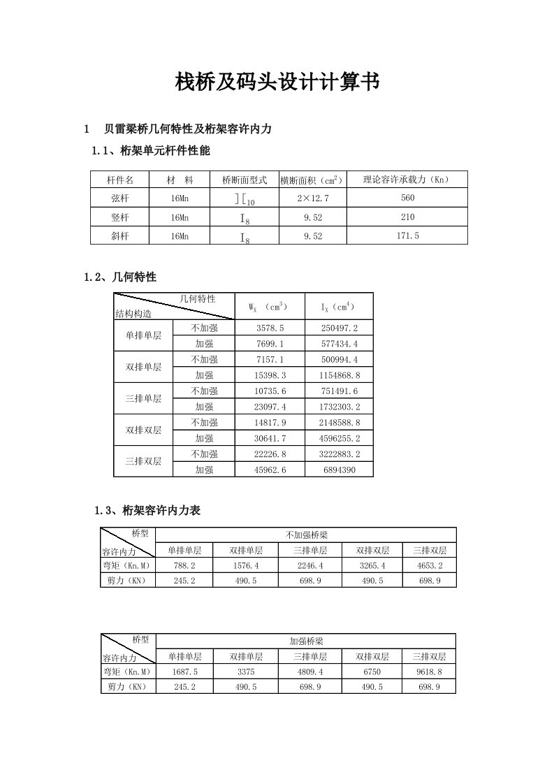 栈桥及码头设计计算书