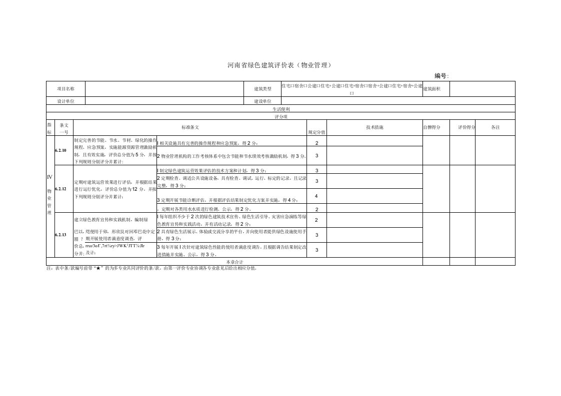 河南省绿色建筑评价表物业管理