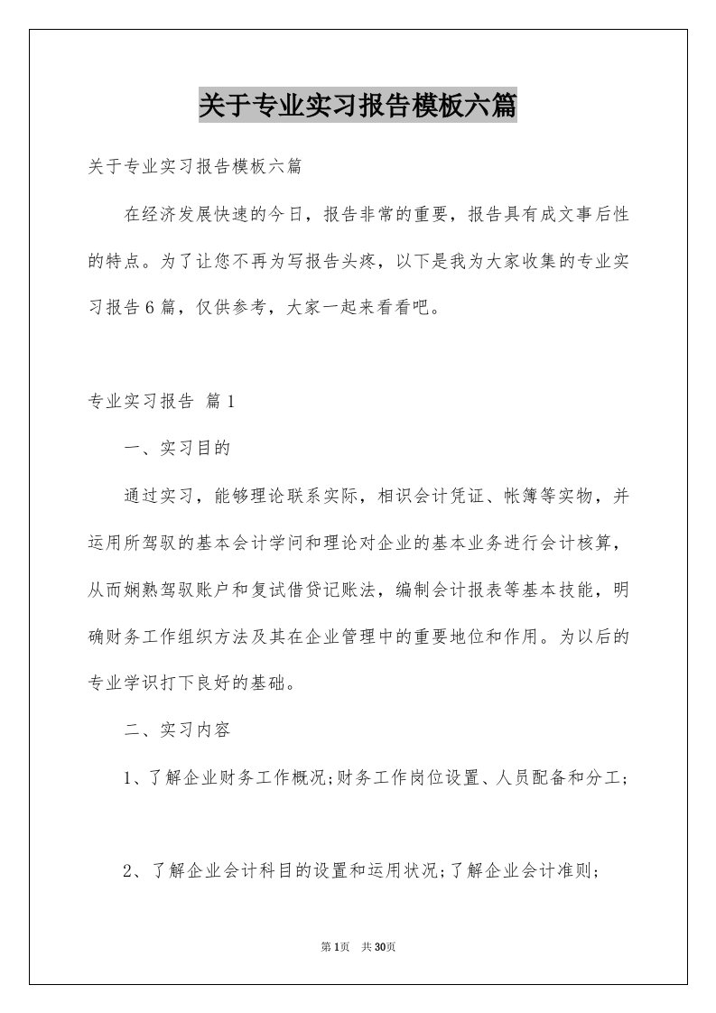 关于专业实习报告模板六篇例文