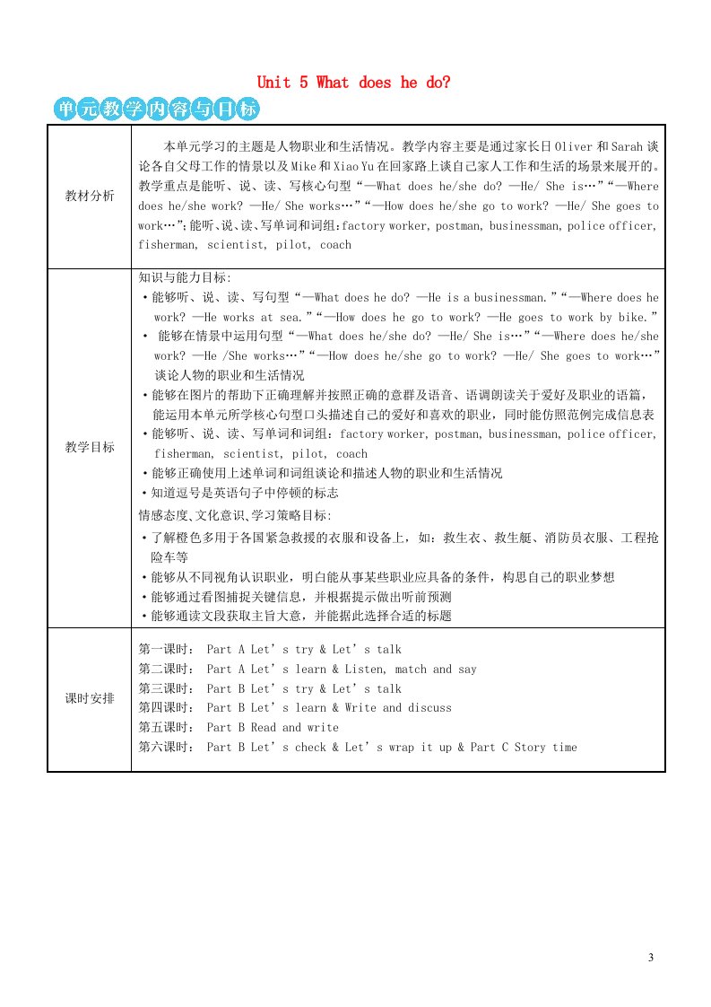 六年级英语上册Unit5Whatdoeshedo第一课时教案人教PEP版