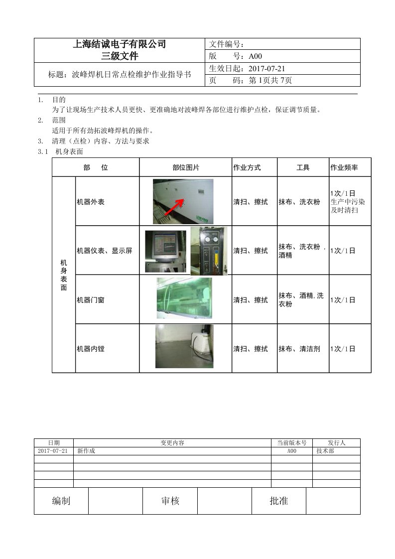 劲拓波峰焊焊机日常点检维护作业指导书