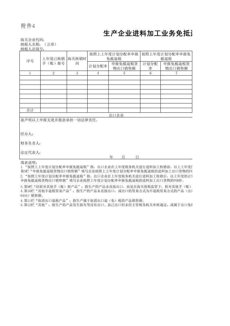 4.生产企业进料加工业务免抵退税核销申报表