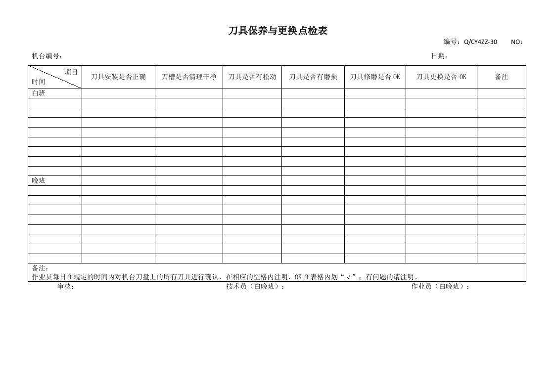 30刀具保养与更换点检表