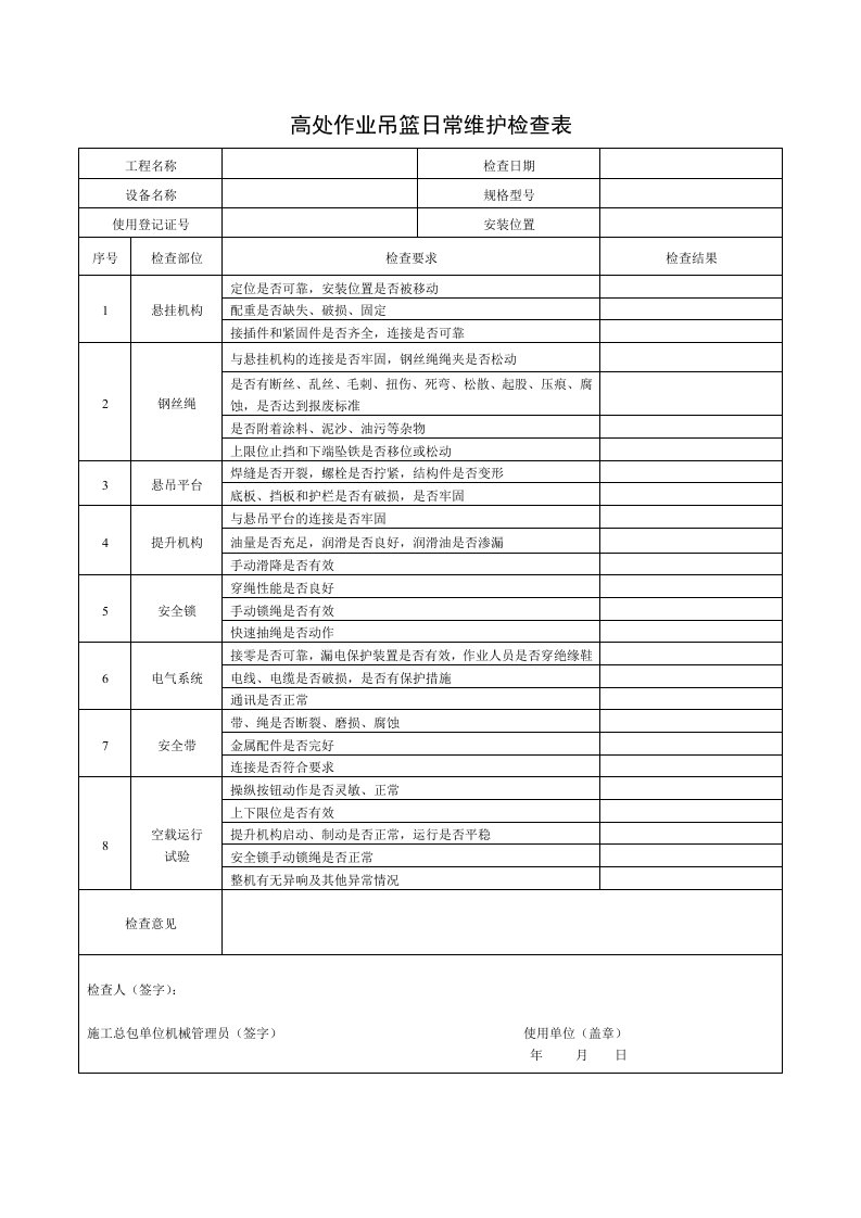 精品文档-5高处作业吊篮日常维护检查表