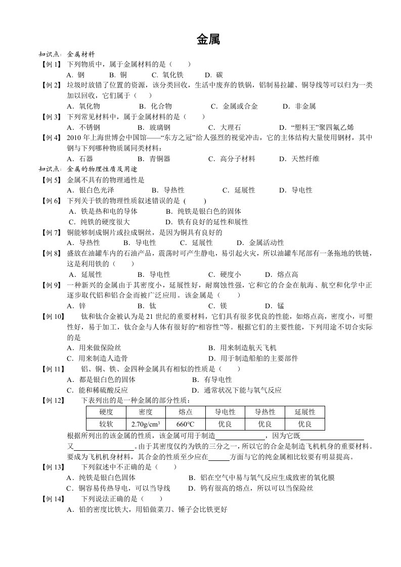 初三化学第八讲金属