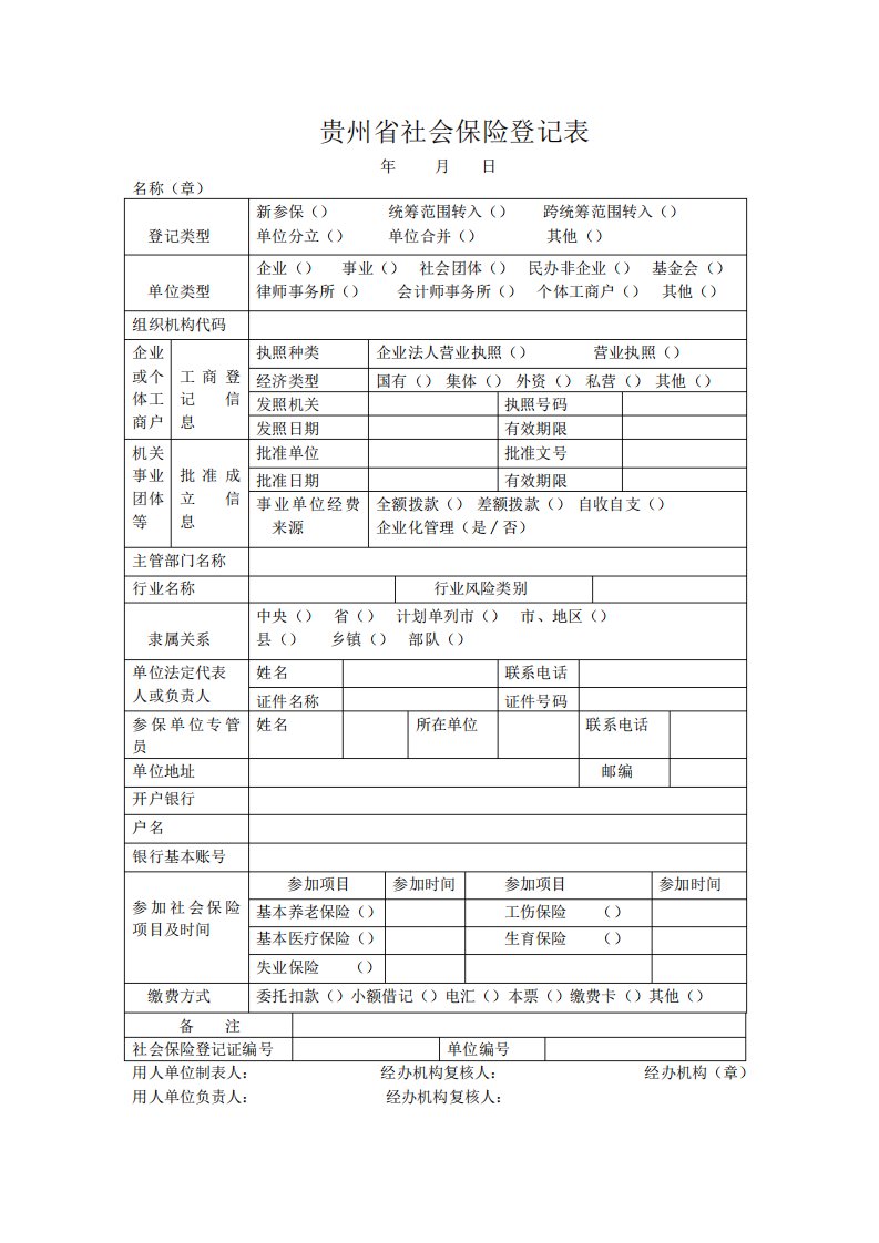 贵州省社会保险登记表