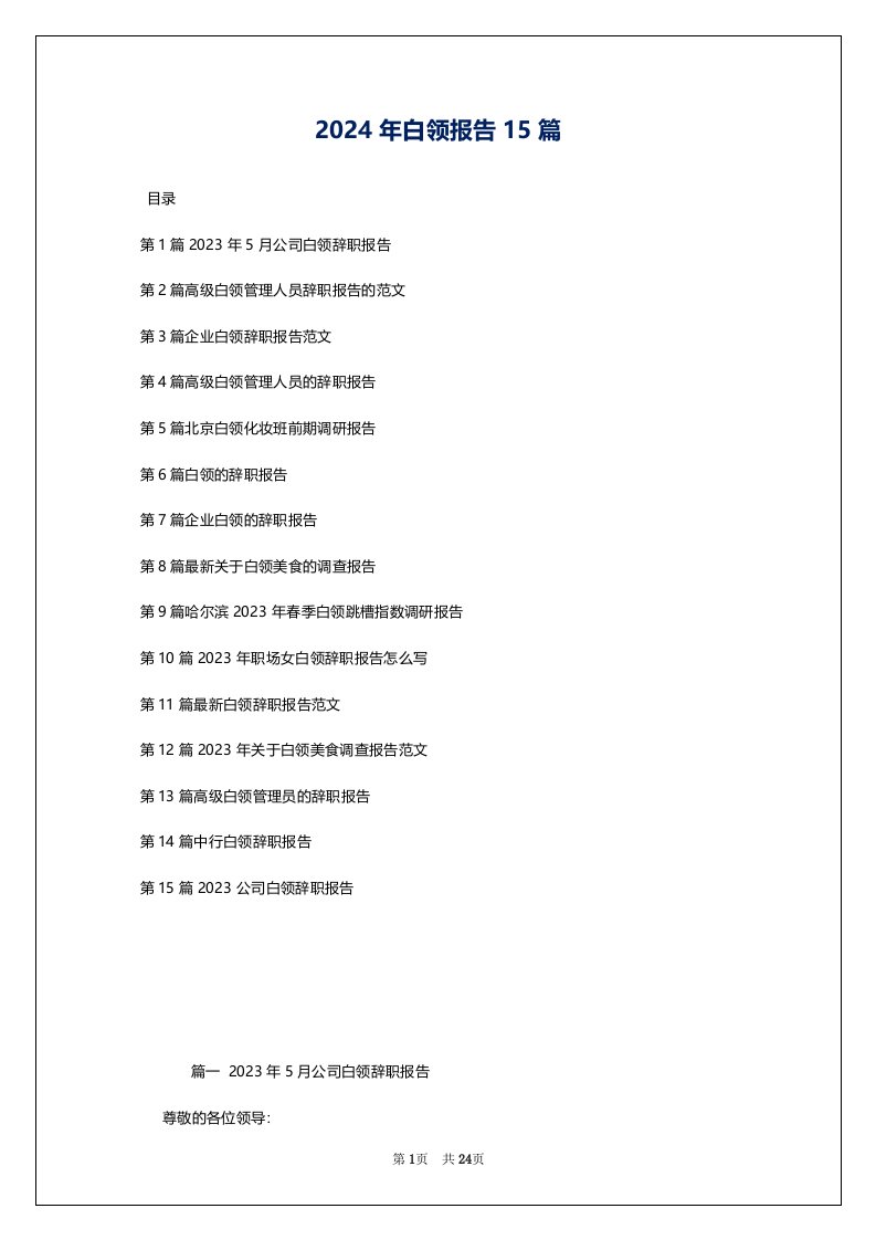 2024年白领报告15篇