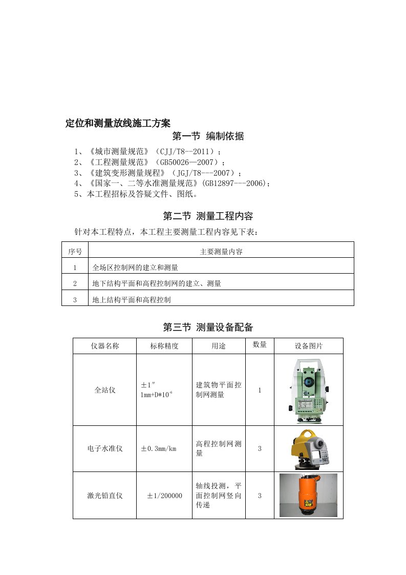 建筑工程定位和测量放线测量内容技术施工方案