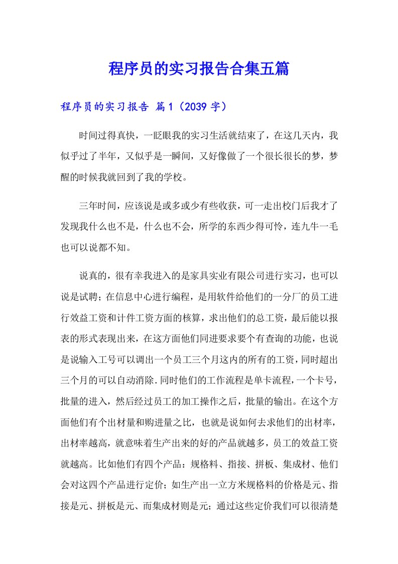 程序员的实习报告合集五篇