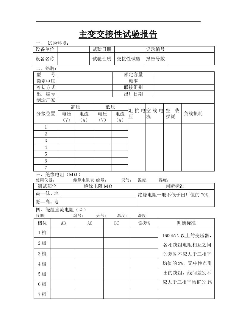 变电站一、二次设备定检交接及定检预试项报告