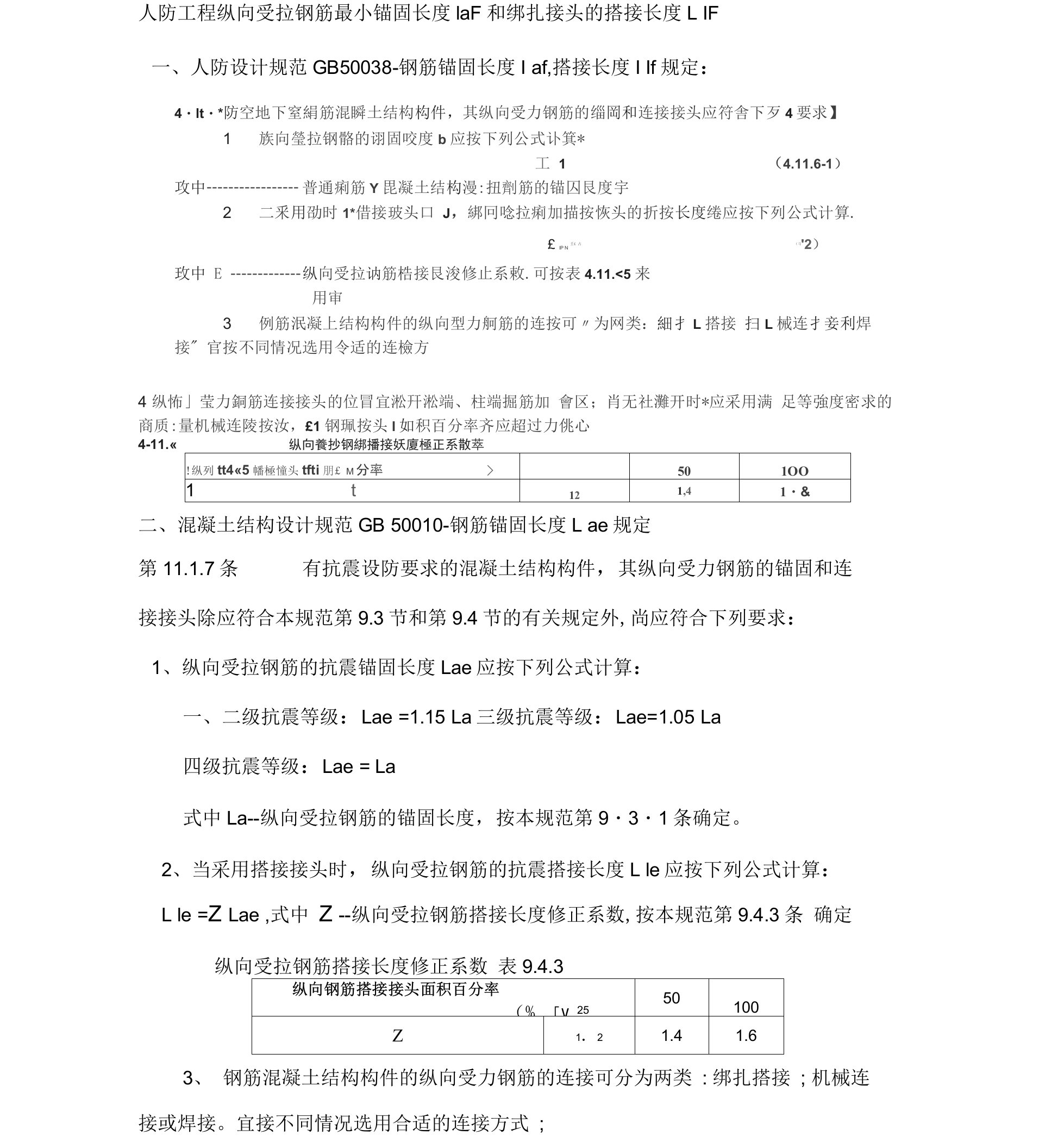 人防工程锚固长度和搭接长度样本