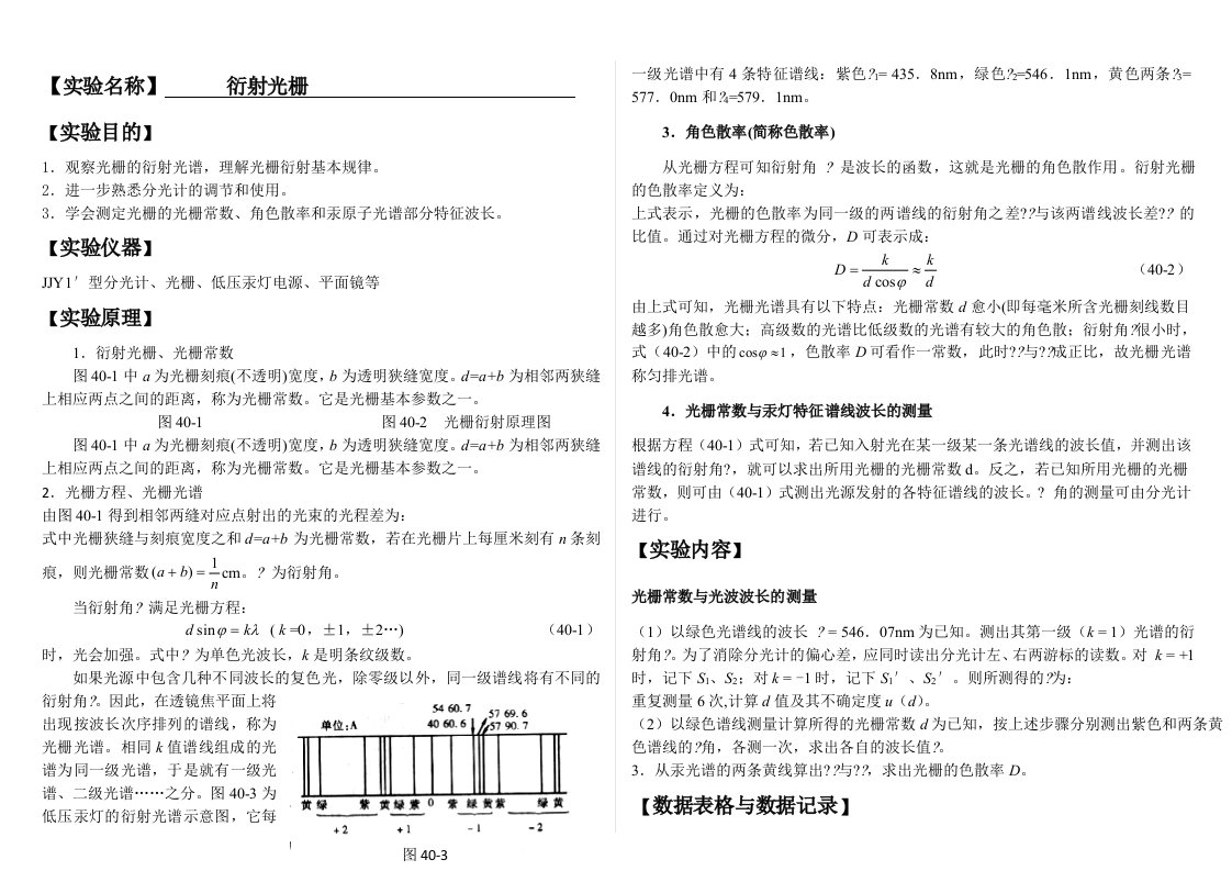 大学物理实验报告系列之衍射光栅