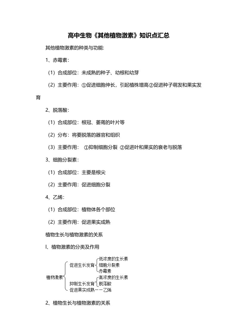 高中生物其他植物激素知识点汇总