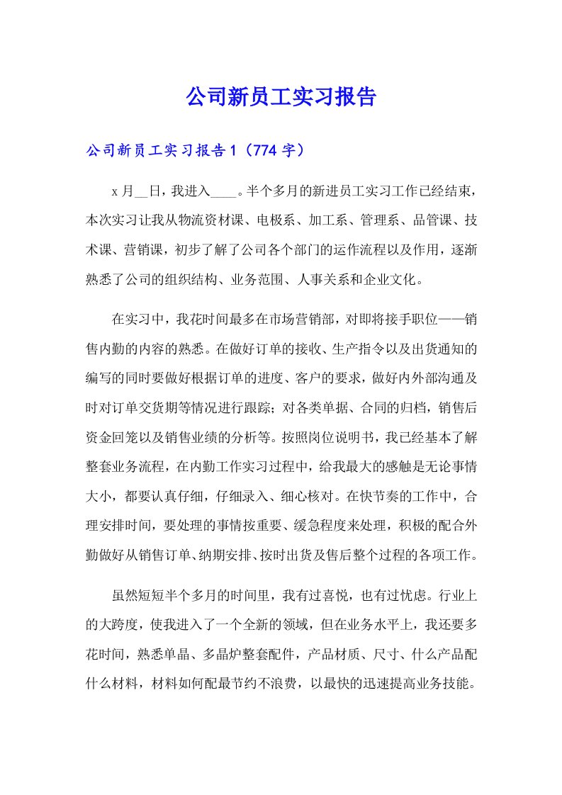 公司新员工实习报告