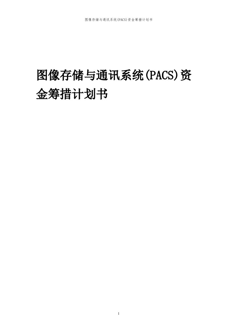 2024年图像存储与通讯系统(pacs)项目资金筹措计划书代可行性研究报告