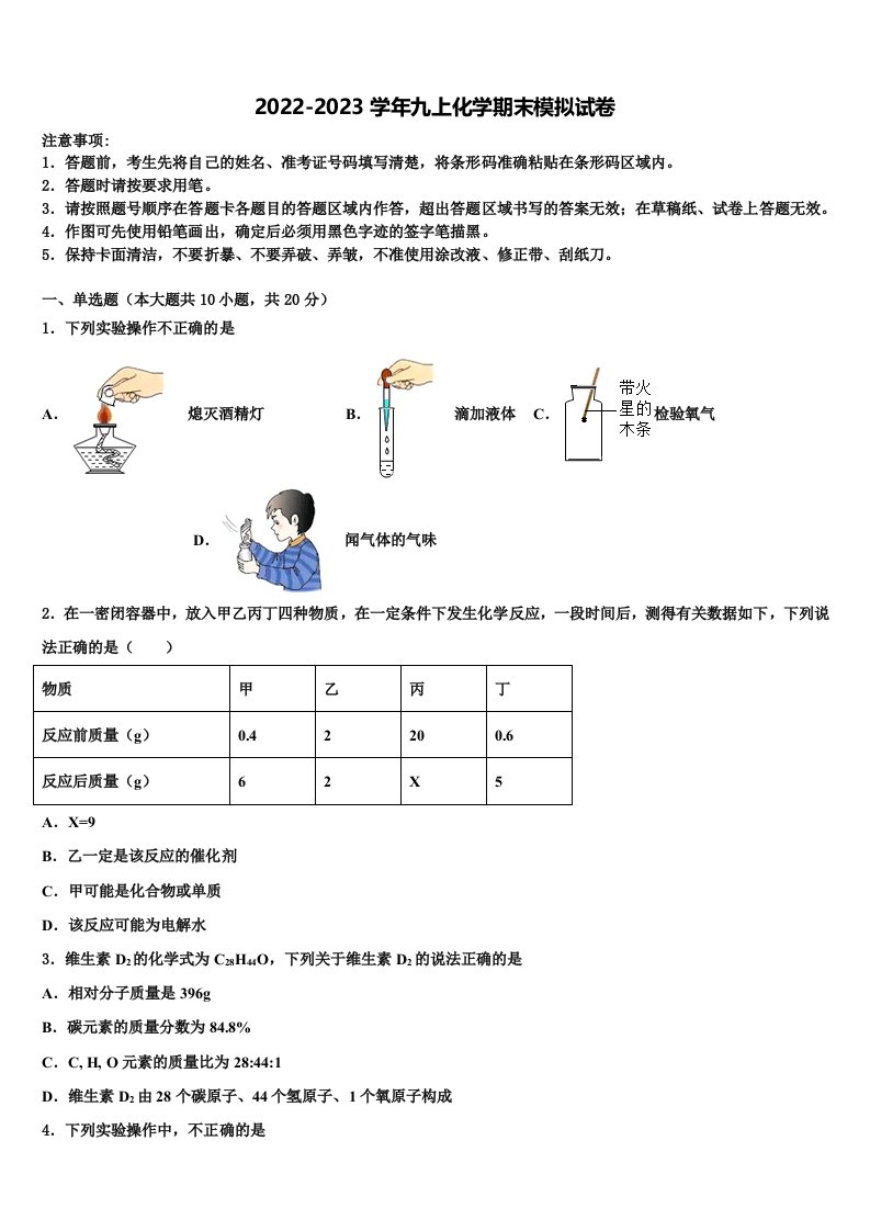 2022-2023学年安徽省六安市霍邱县化学九年级第一学期期末达标检测模拟试题含解析