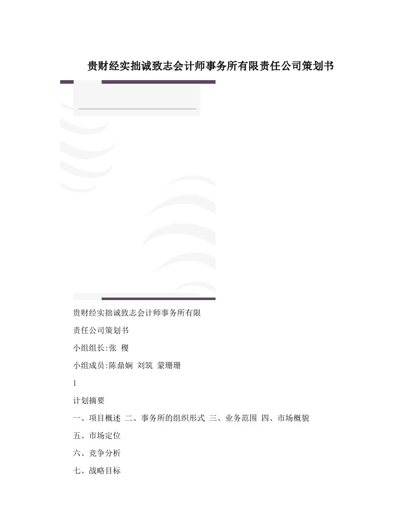 acyAAA贵财经实拙诚致志会计师事务所有限责任公司策划书