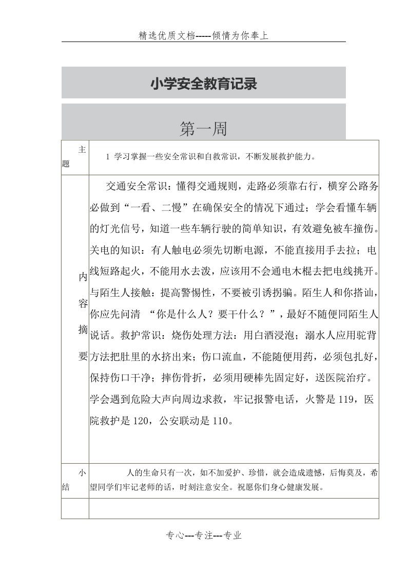 学校每周安全教育记录(共18页)