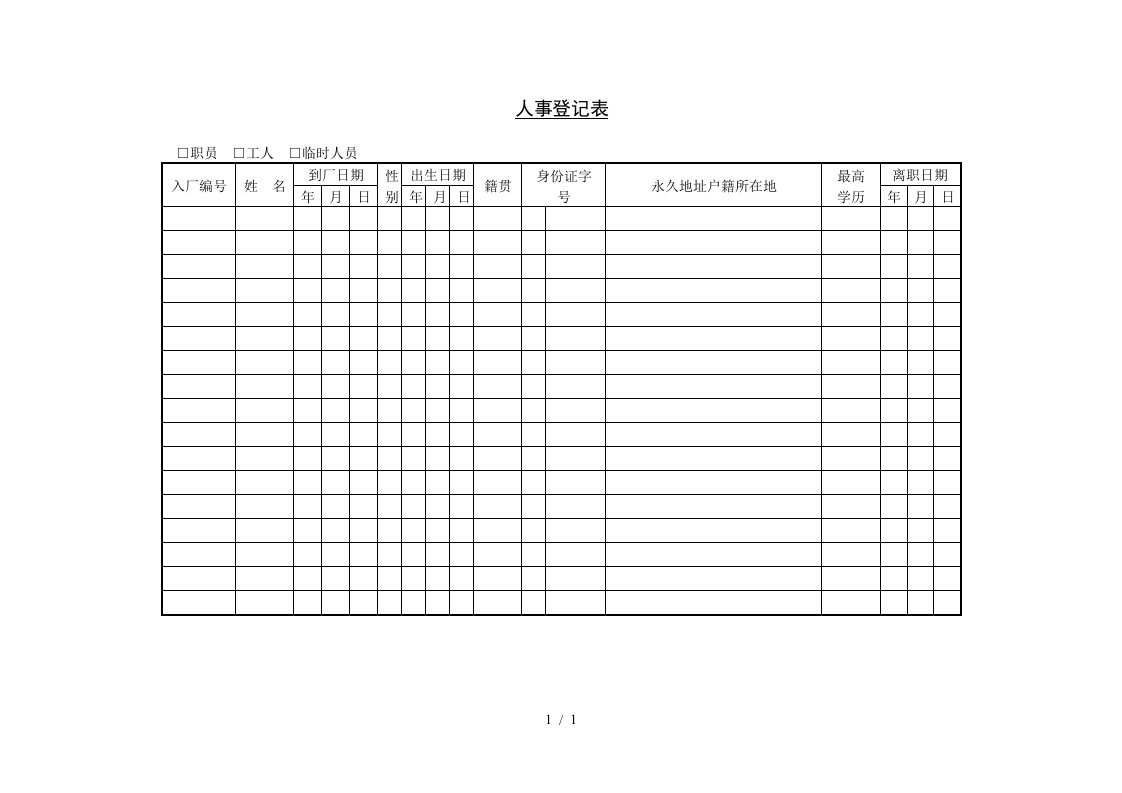 人事部登记表格大全