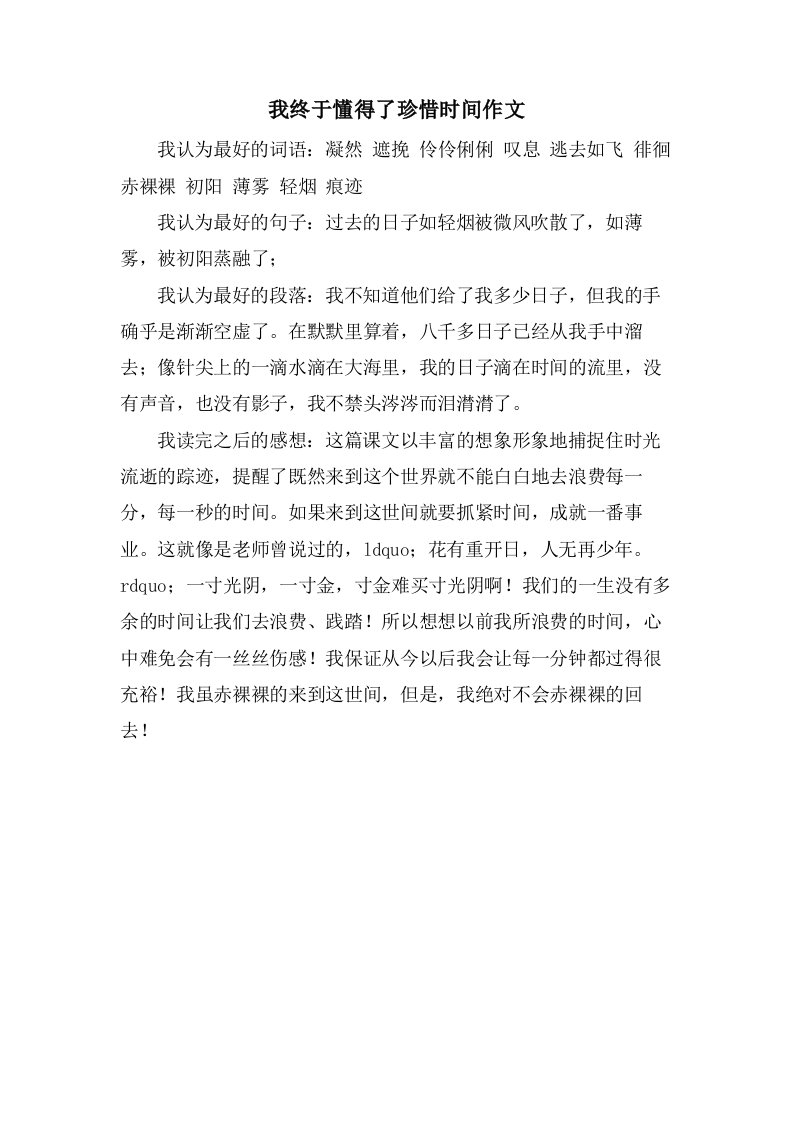 我终于懂得了珍惜时间作文