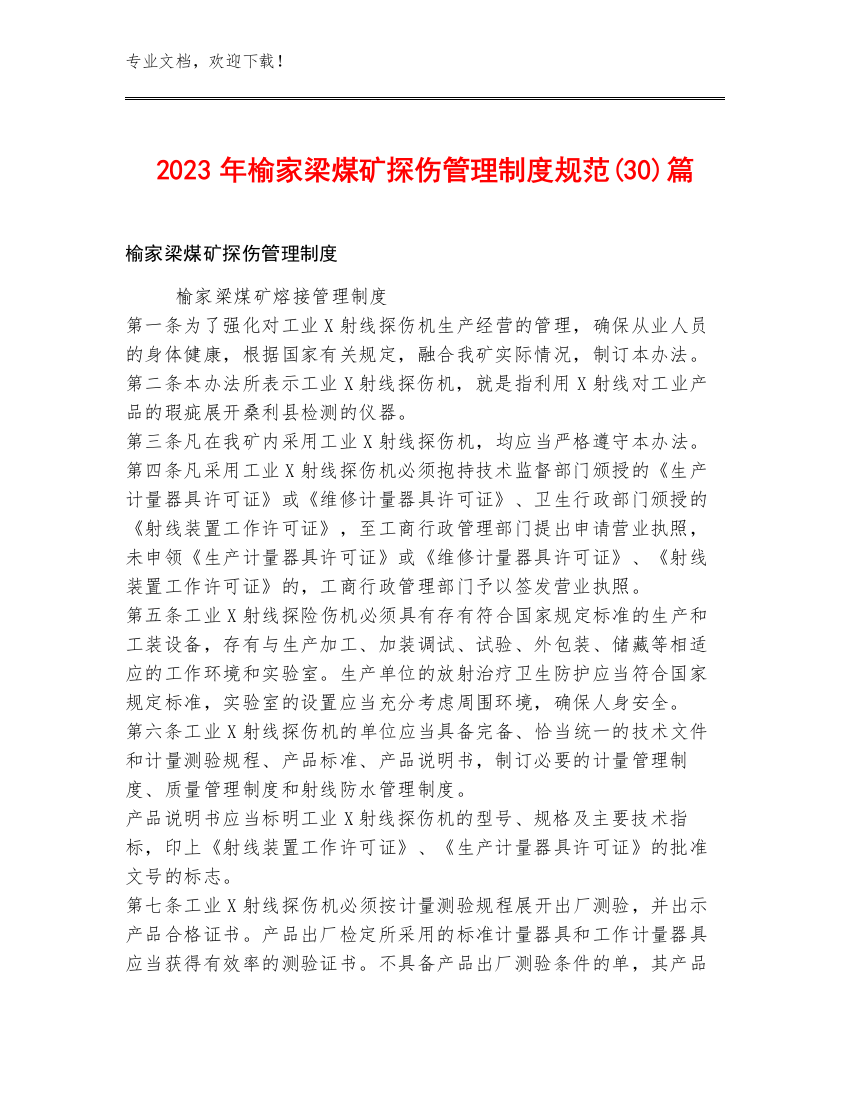 2023年榆家梁煤矿探伤管理制度规范(30)篇