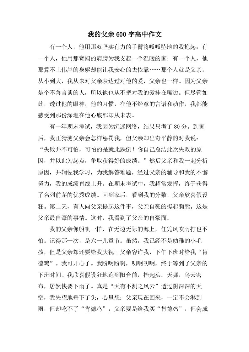 我的父亲600字高中作文