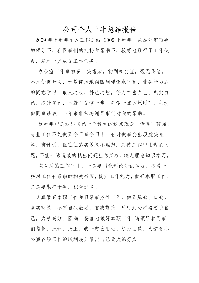 公司个人上半总结报告