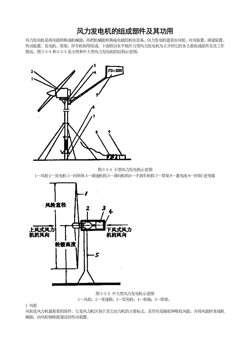 风力发电机的组成部件及其功用