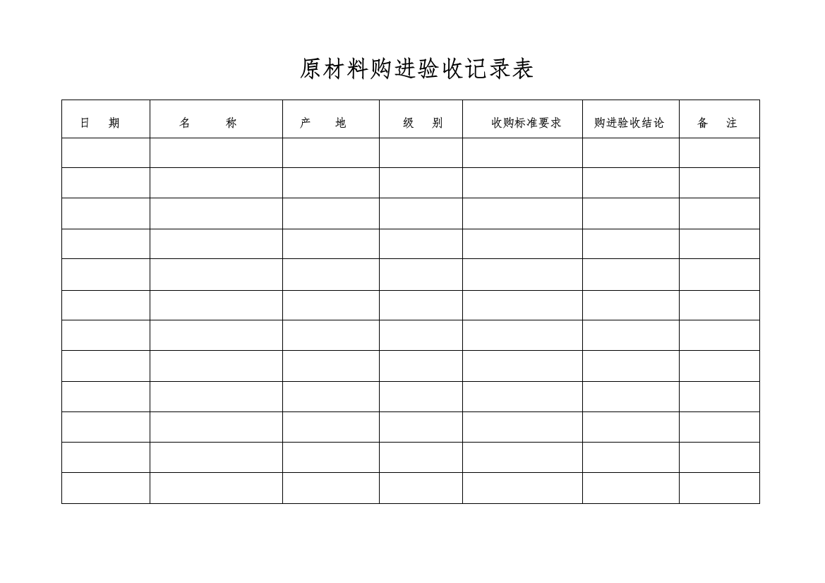 原材料购进验收记录表