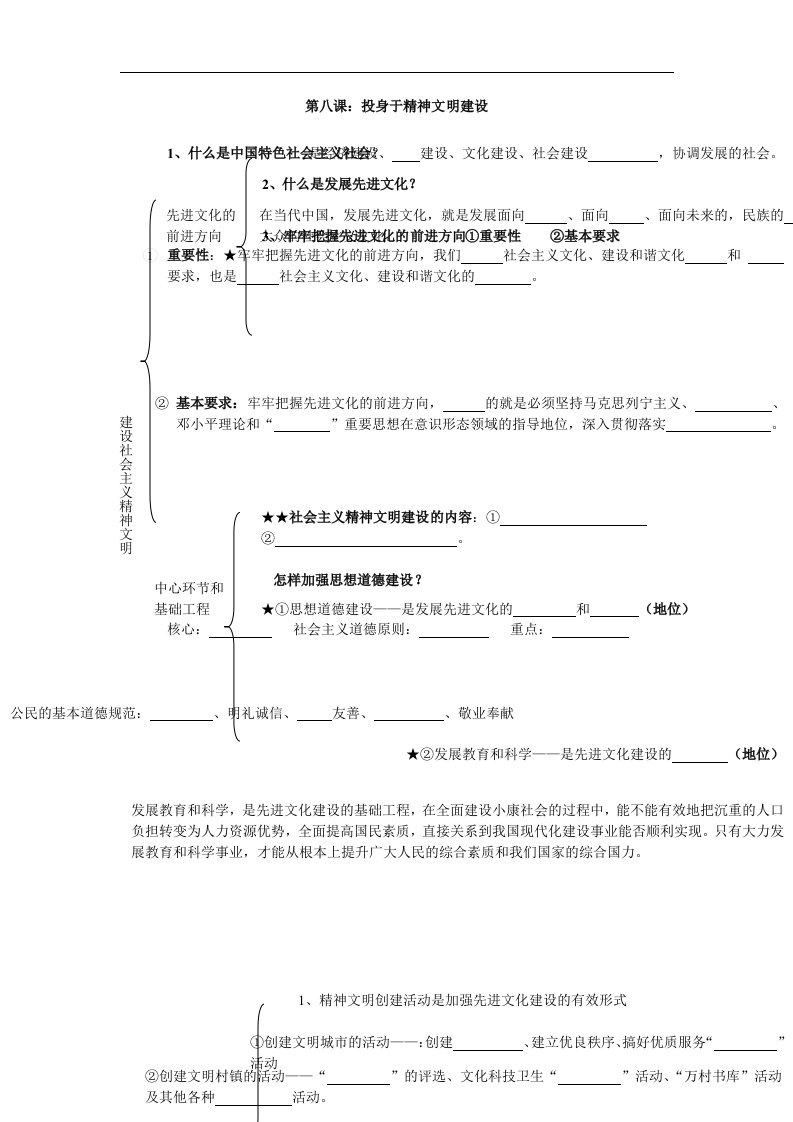 人教版九年《投身于精神文明建设》word复习提纲