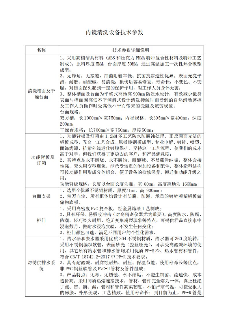 内镜清洗设备技术参数